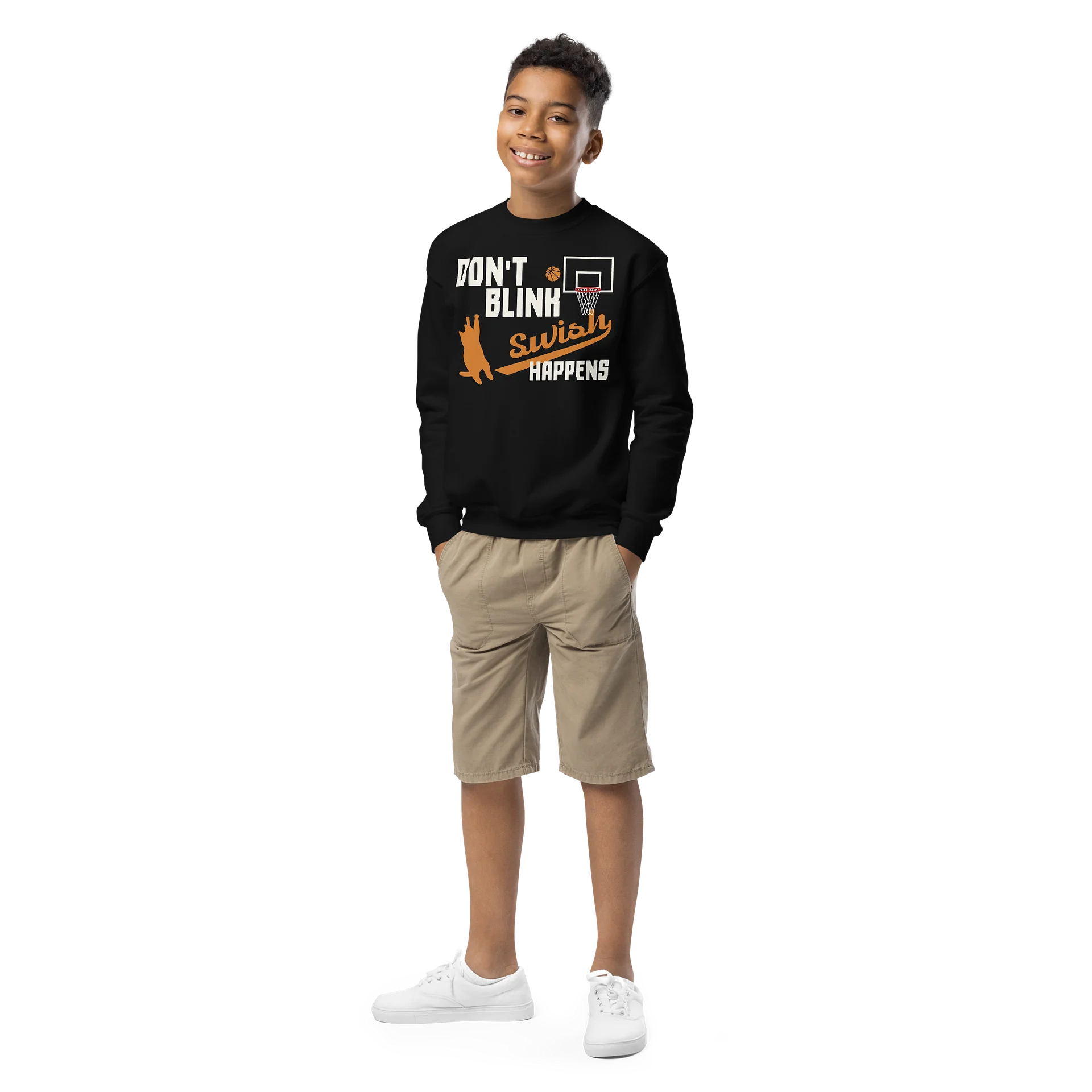 Basketball Cat (DON'T BLINK, Swish HAPPENS) - Unisex Youth Sweatshirt product image (1)