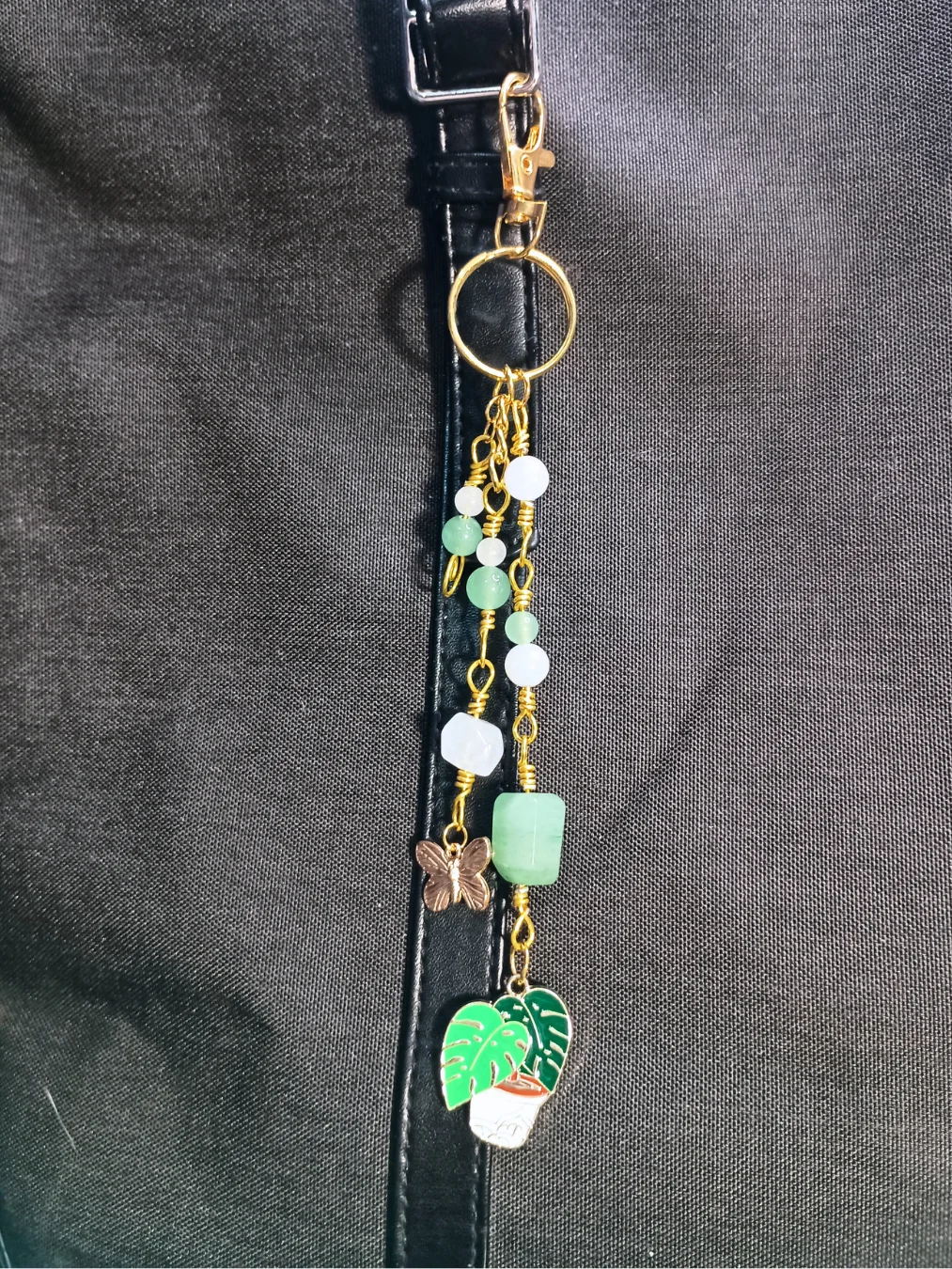 Monstera Plant Purse Charm | Green Aventurine & Quartz, Gold-Tone | "Spring Tidings!" product image (2)
