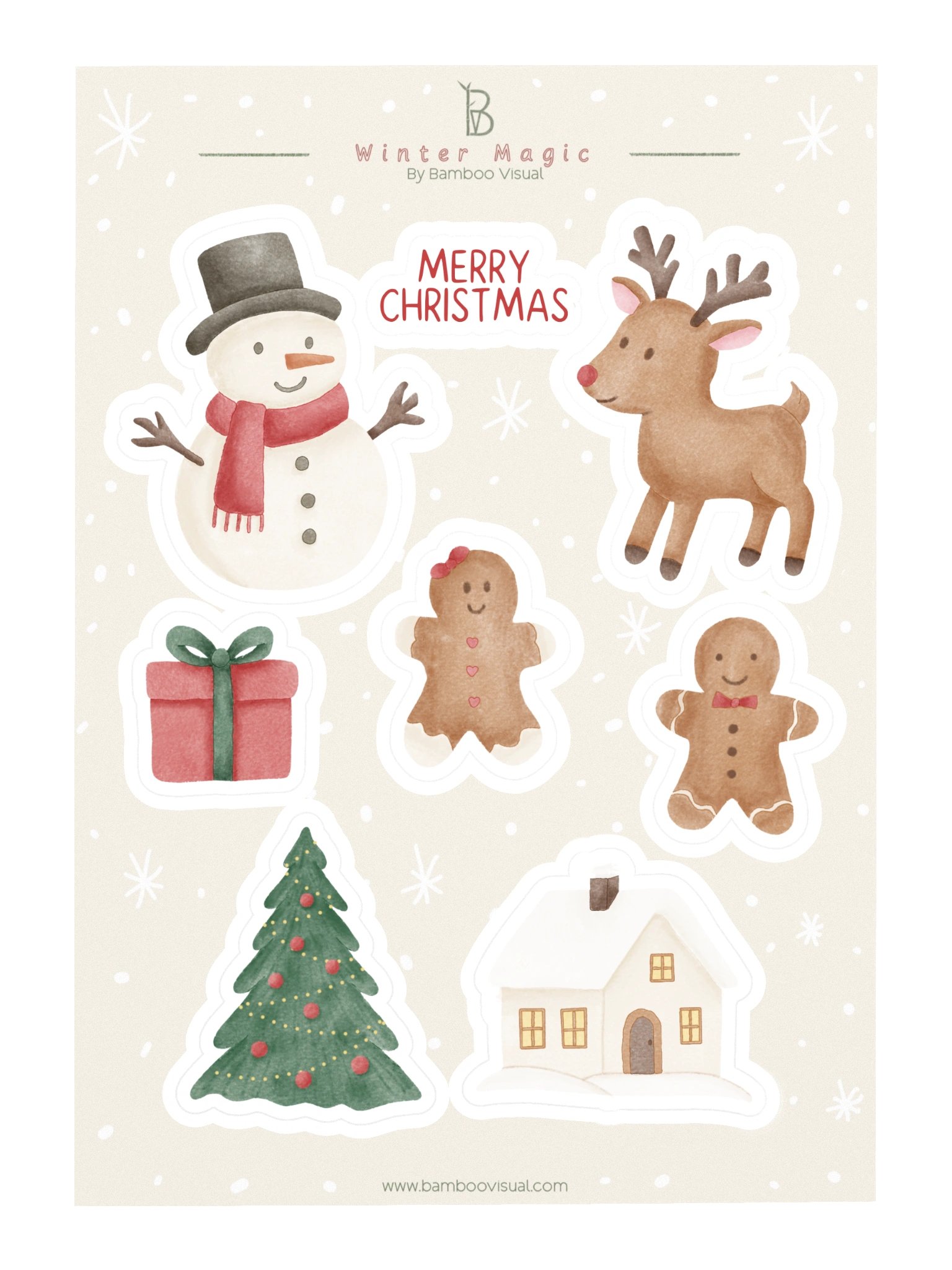 Christmas kiss cut sticker sheet little Christmas miracles. Cute illustrated holiday stickers product image (3)
