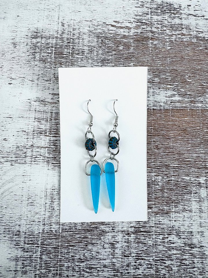 MFD-00107 | Sea Glass Drop Earrings | Aqua Sea Glass & Faux Turquoise Beads | Handmade Coastal Charm Jewelry by Monique Faella Designs™ product image (2)