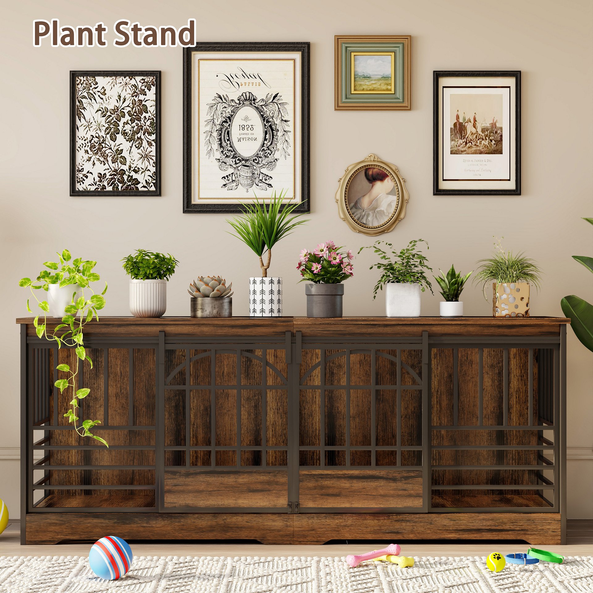 78 Inch Double Dog Crate Furniture, Extra Large Dog Kennel Indoor with Divider, Heavy Duty Dog Cage for 2 Dogs, Decorative Wooden Dog House Decorative Table TV Stand, Pet House for XLarge Dogs,Brown product image (2)