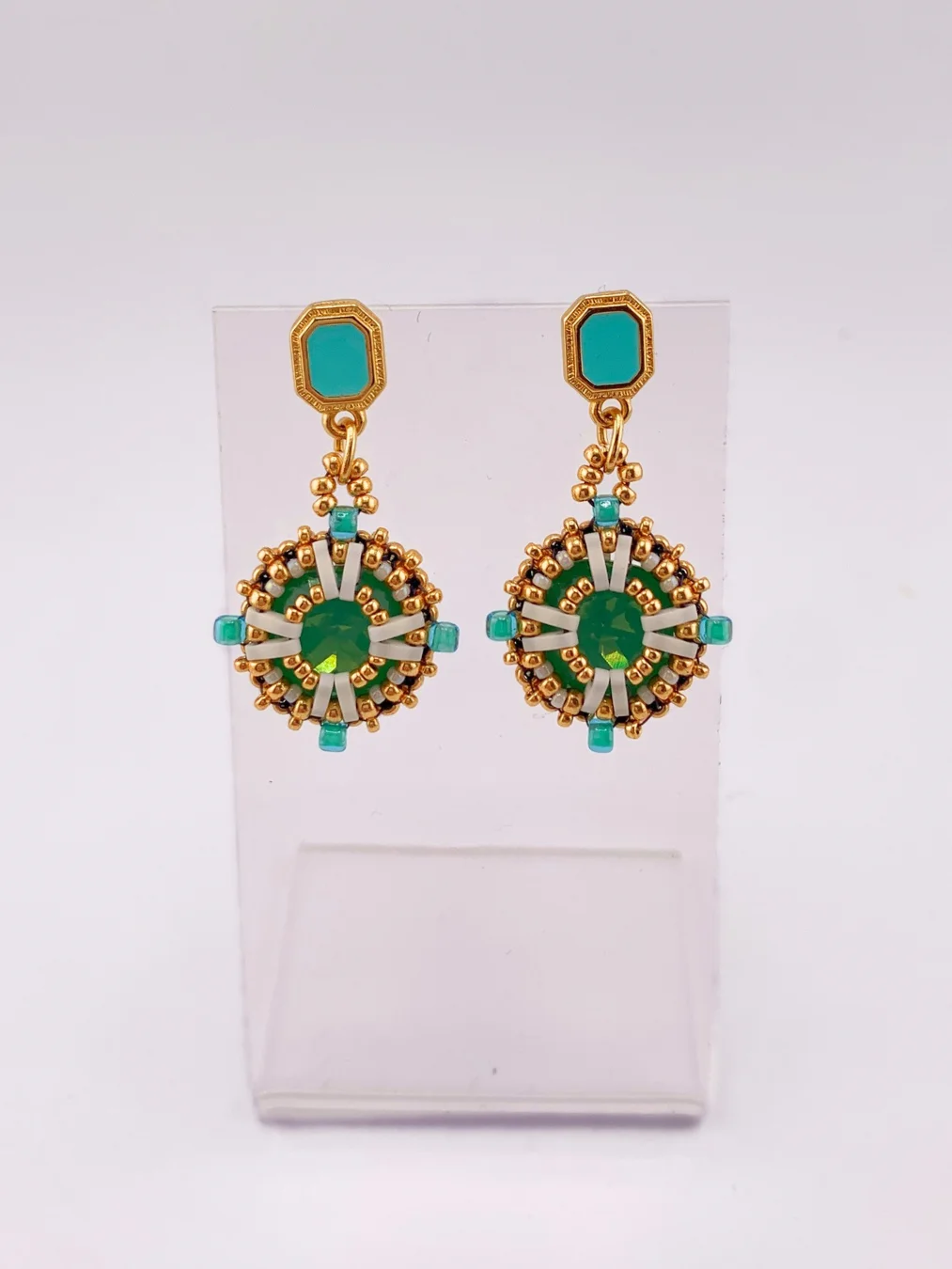 Taormina Beaded Crystal Earrings - Green, Gold product image (2)