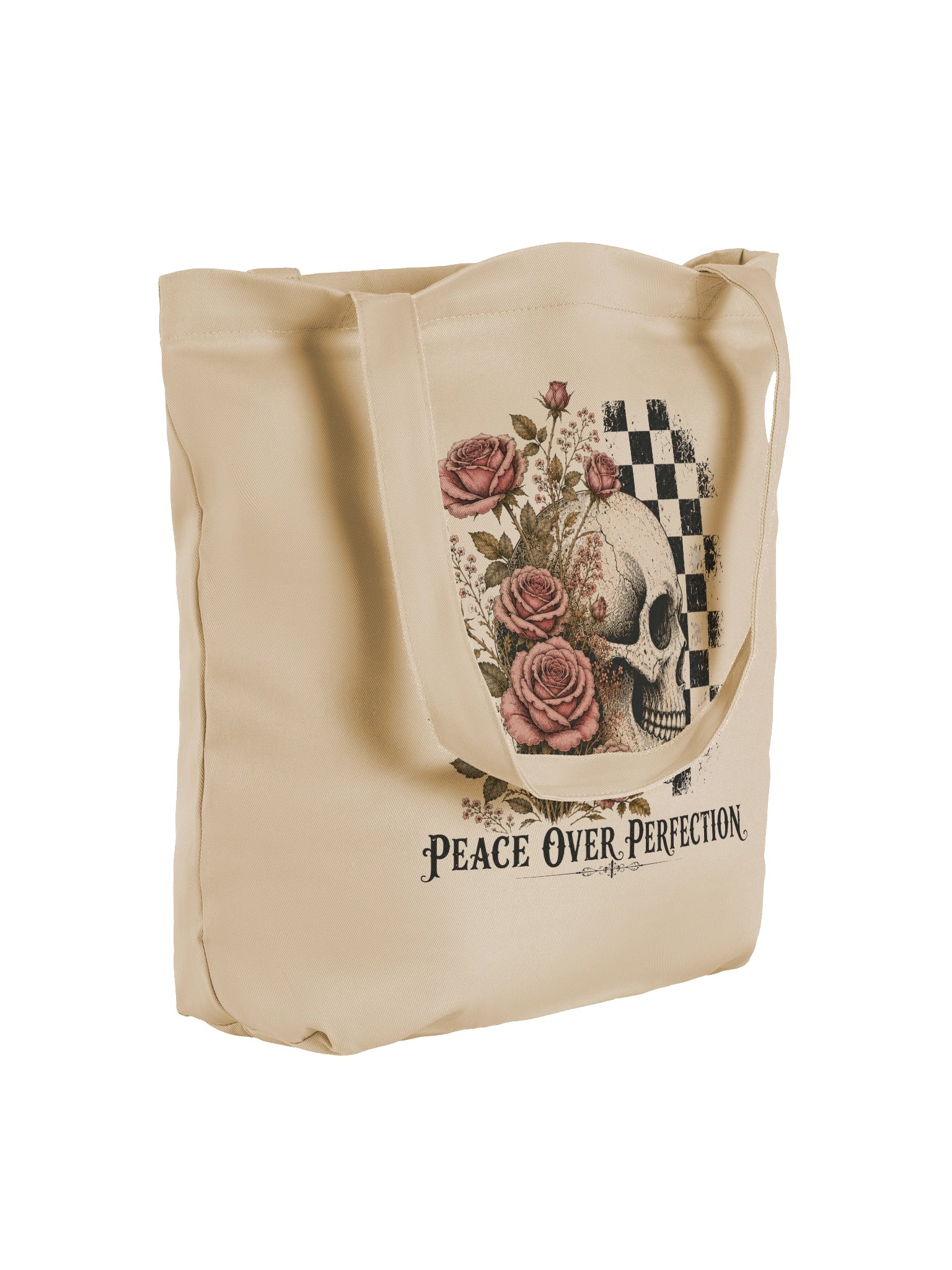 Peace Over Perfection | Floral Skull Tote Bag product image (5)