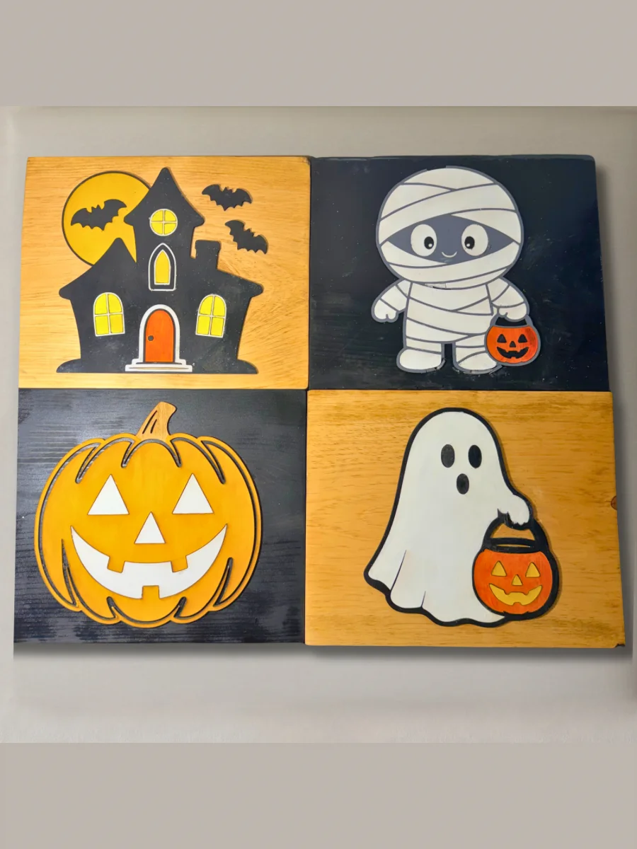 Halloween Wood Sign Set—Pumpkin, Ghost, Mummy, Haunted House Wall Art/Home Decor product image (1)