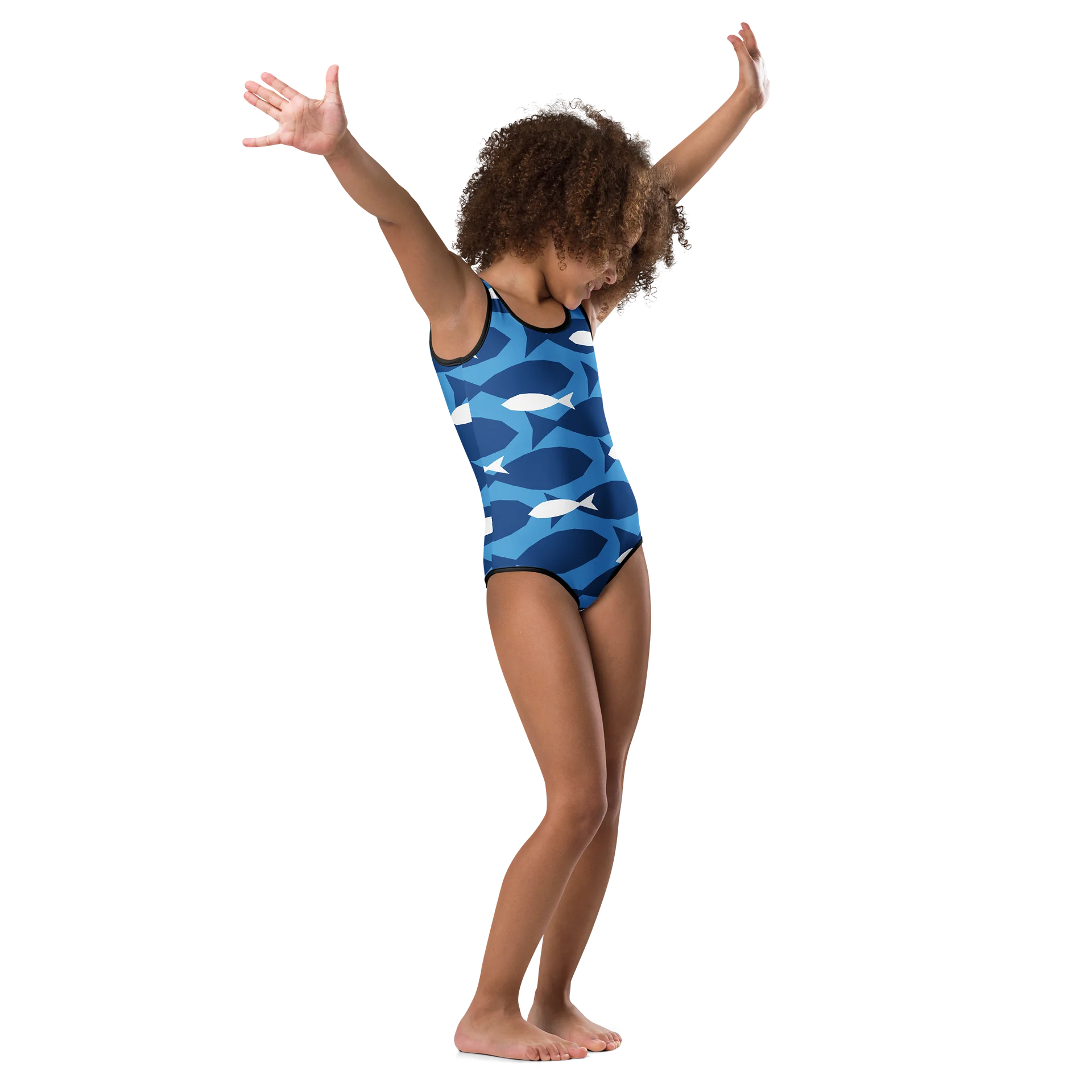 Blue Fish Pattern Kids Swimsuit product image (1)