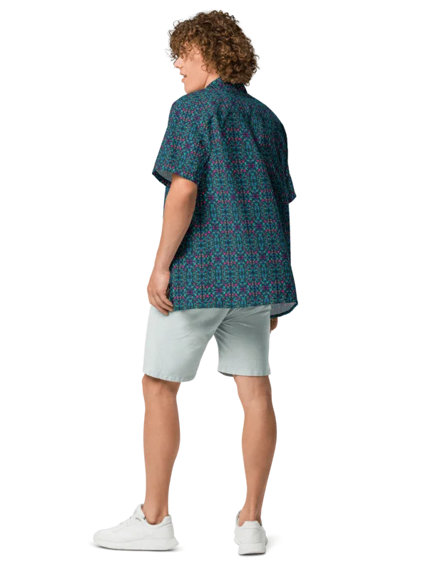 Blue Stained Glass – Vibrant Pattern Hawaiian Shirt product image (4)