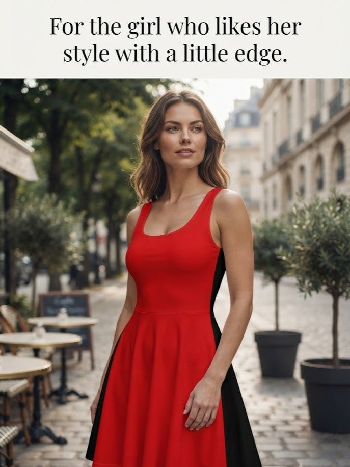Crimson & Onyx Dual-Tone Glossy Skater Dress for the Women who loves Dark Romance Readers design Booktok product image (2)
