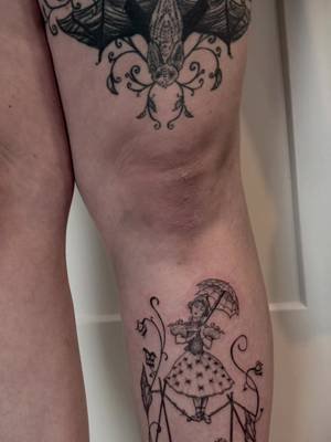 My take on the tightrope walker from Disneyland’s haunted mansion. I’m not gonna lie, this was a bucket list tattoo for me and I was so stoked to do it. Above is a healed bat from my pre drawn designs. Thank you so so much @noelornoelle  #disneytattoo #hauntedmansiondisney #losangelestattooartist #californiatattooartist #dotwork 