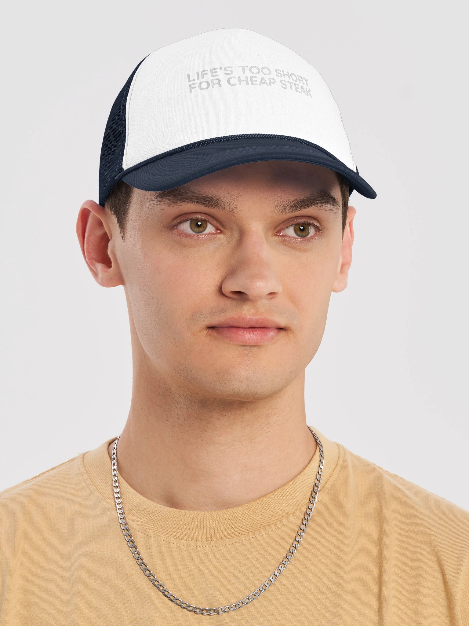 Black “Life’s Too Short for Cheap Steak” Trucker Cap product image (29)