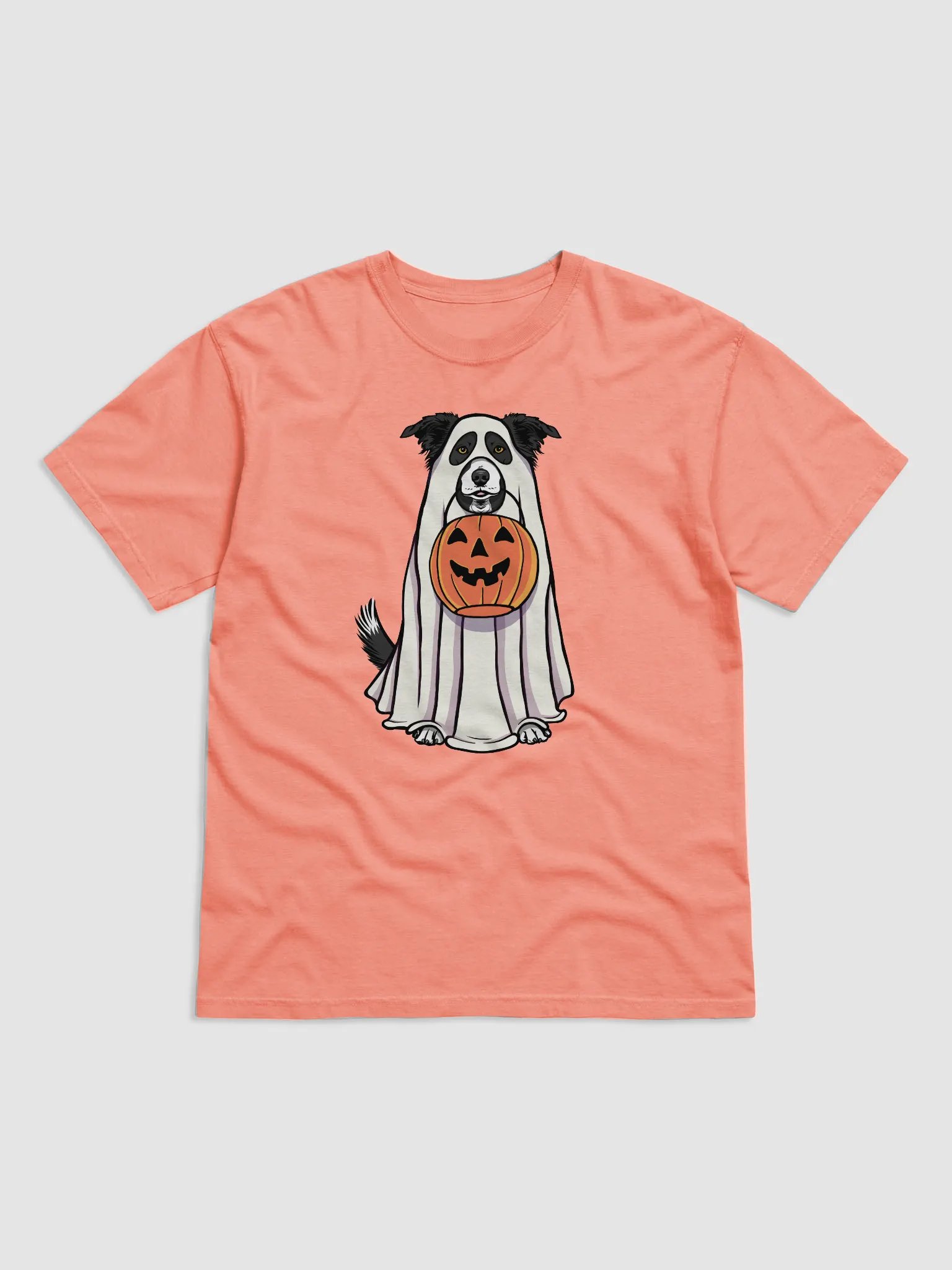 Funny Halloween Border Collie T-Shirt | Funny Border Collie Wearing a Ghost Costume and Holding a Pumpkin Basket product image (1)
