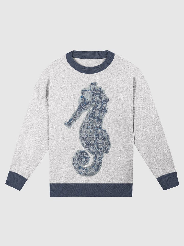 Seahorse Dreams Knit Sweater | BOURNE to Cape Cod™ Coastal Cozy | Unisex Relaxed Fit Crewneck | Colors: Bleach & Navy product image (2)