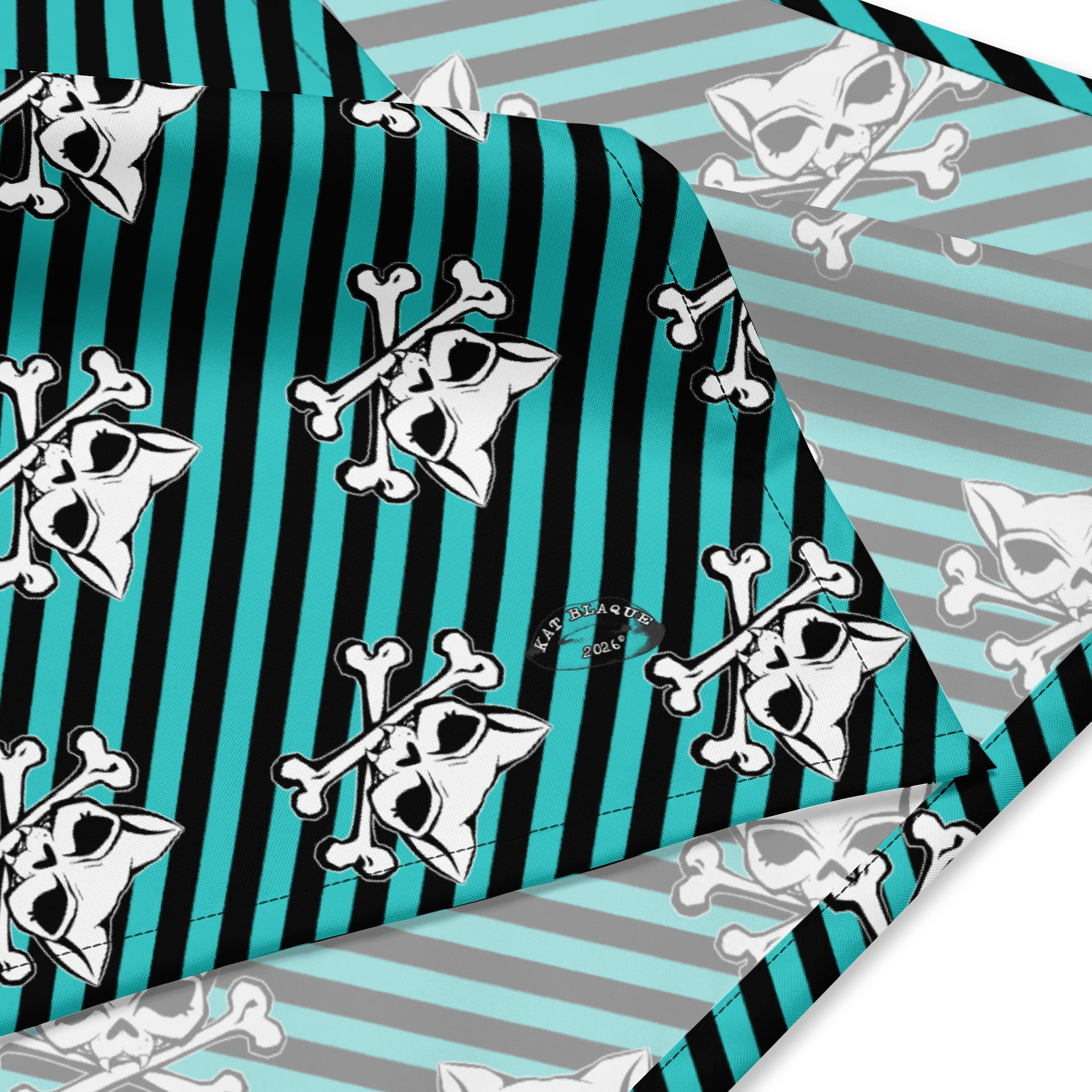 Turquoise and Blaque Kat Skull Bandana product image (2)