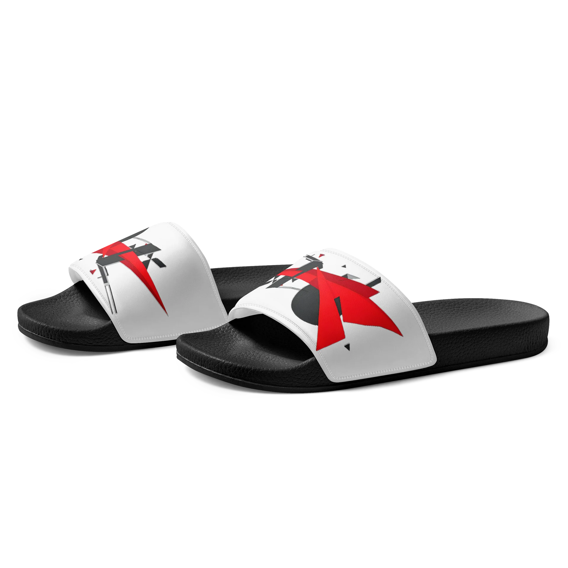 Abstract Red Bolt – White & Black Man Slide Sandals product image (1)
