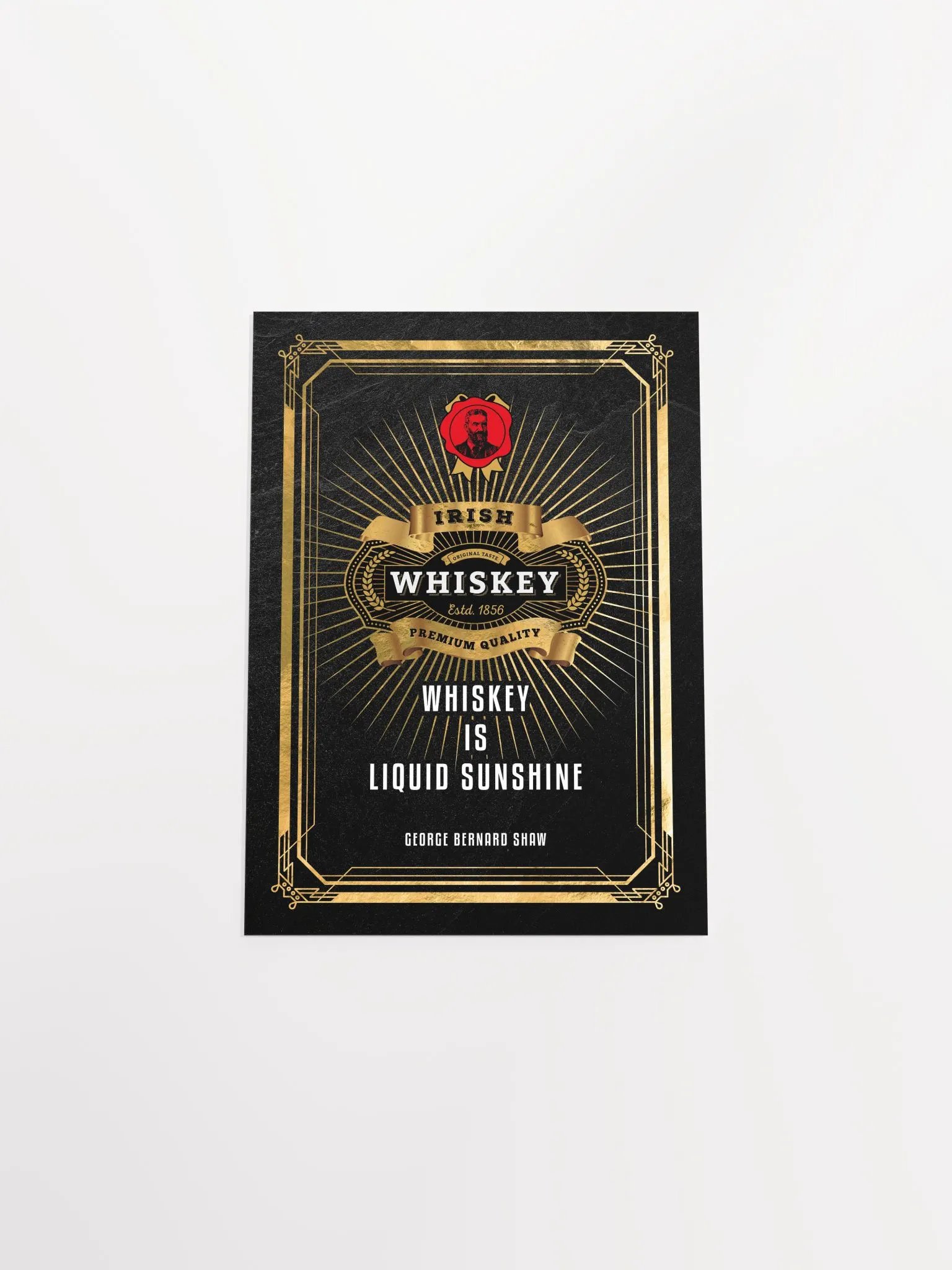 Whisky is liquid sunshine / George Bernard Shaw — Whiskey gold blackboard art deco poster with quote product image (9)