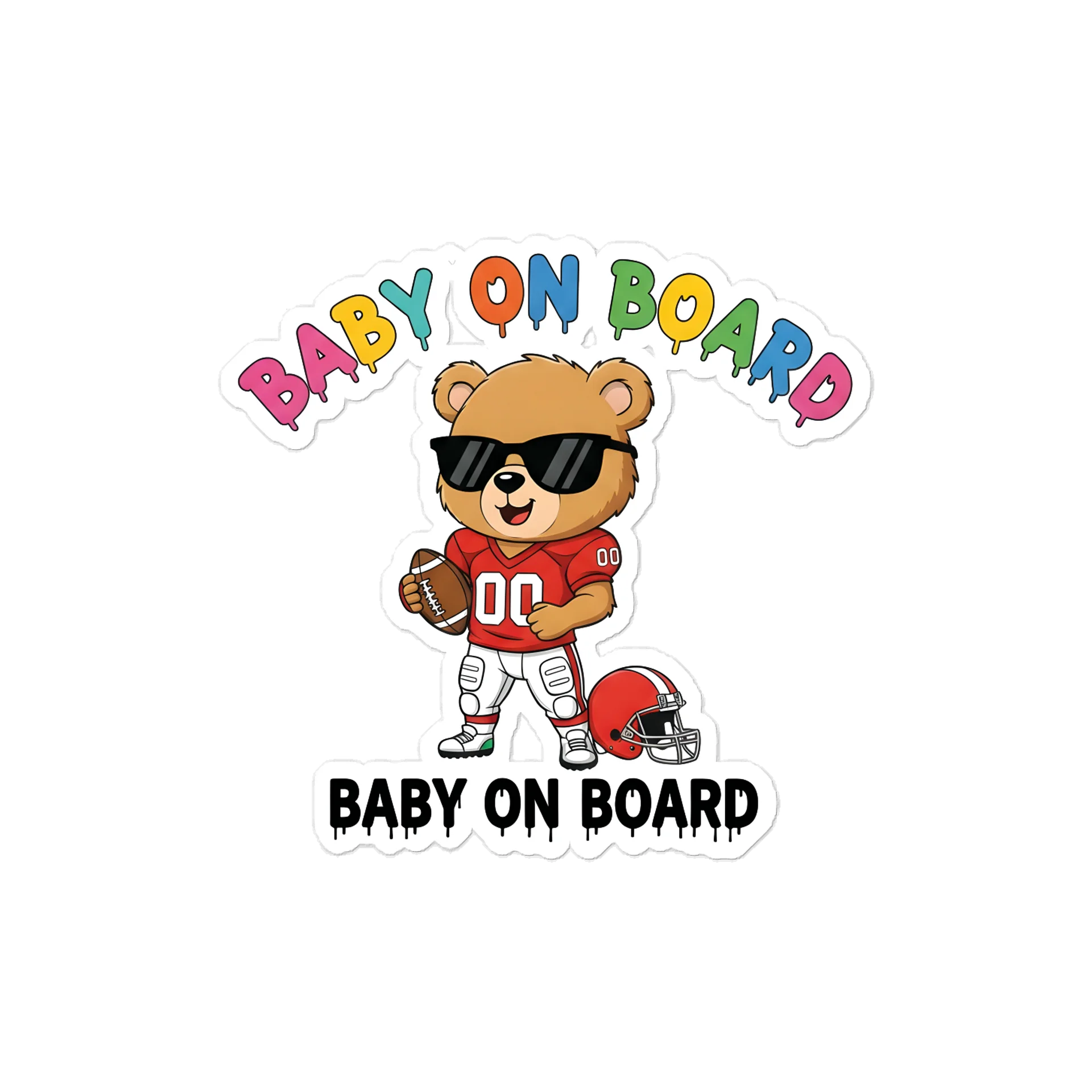 Funny Bear Football Baby on Board Sticker - 5x5 Weatherproof Vinyl Car Decal - Cute Sporty Bear Tailgate Decor - Premium Outdoor Grade Safety Sign for SUVs & Jeeps product image (1)