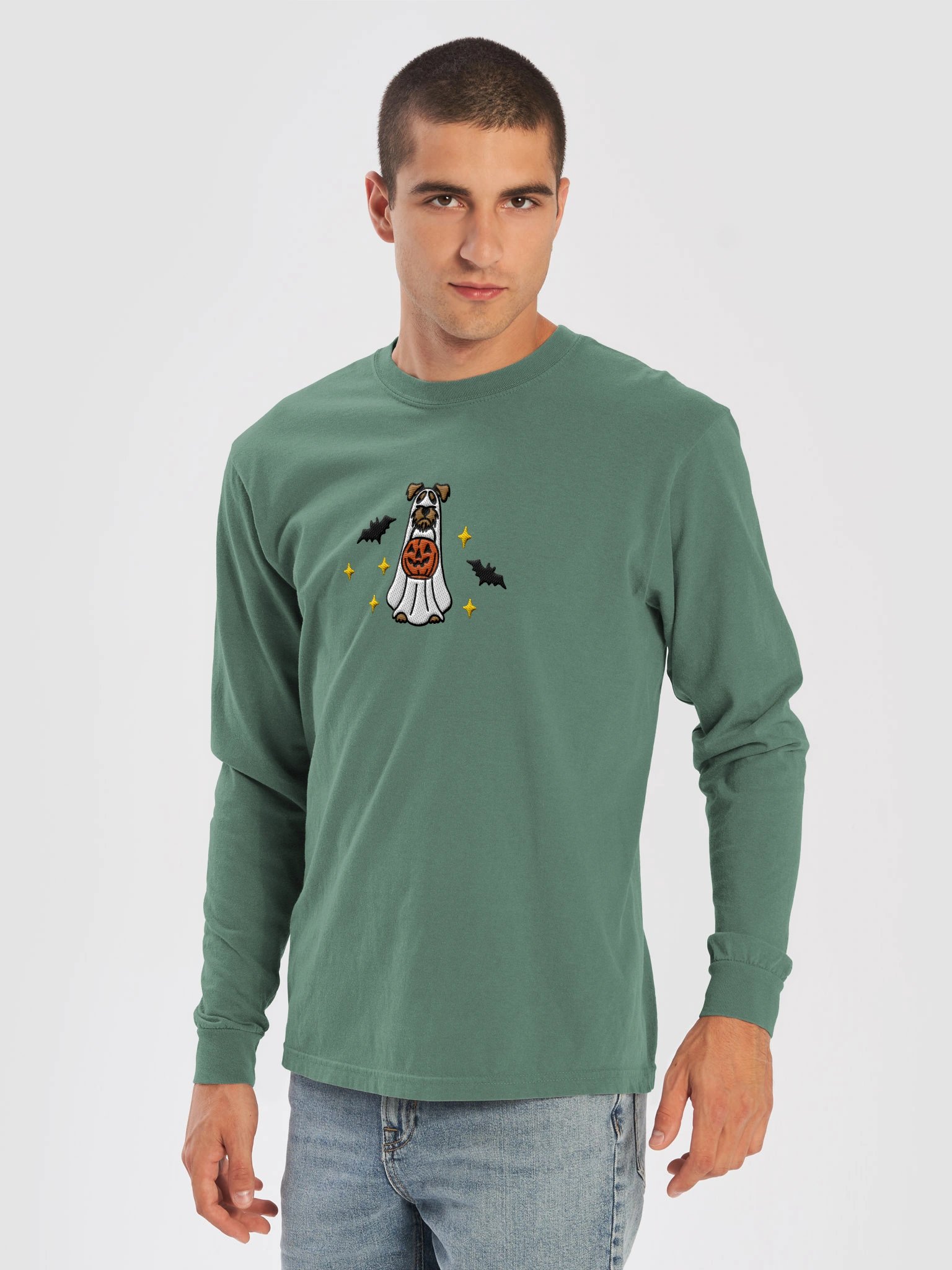 Halloween Airedale Terrier(Tan) Embroidered Long-Sleeve T-Shirt product image (29)