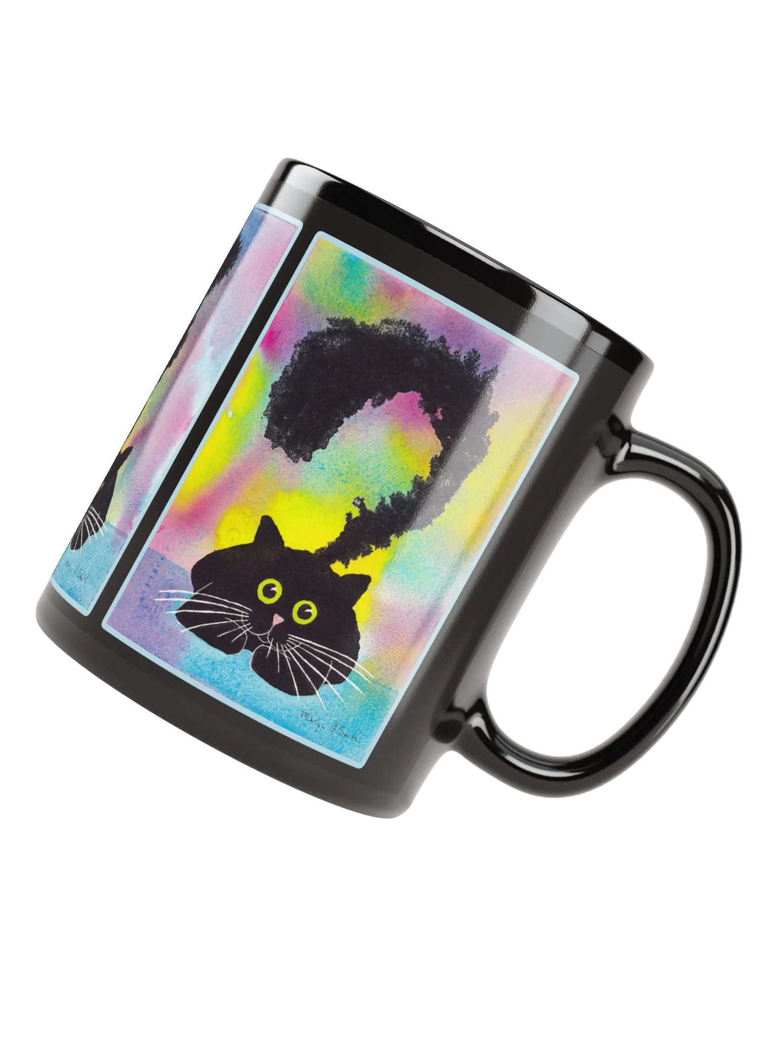 Black Kitty Coming to Full Attention on Black Ceramic Mug product image (6)