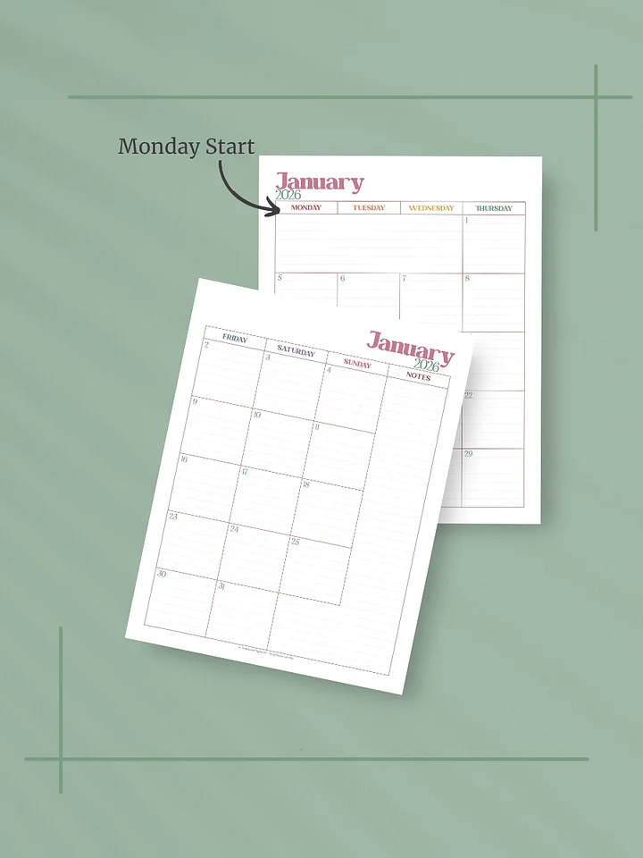 Summer Garden 2026 Calendar - 2 Pages per Month, Monday Start, Letter Size product image (2)