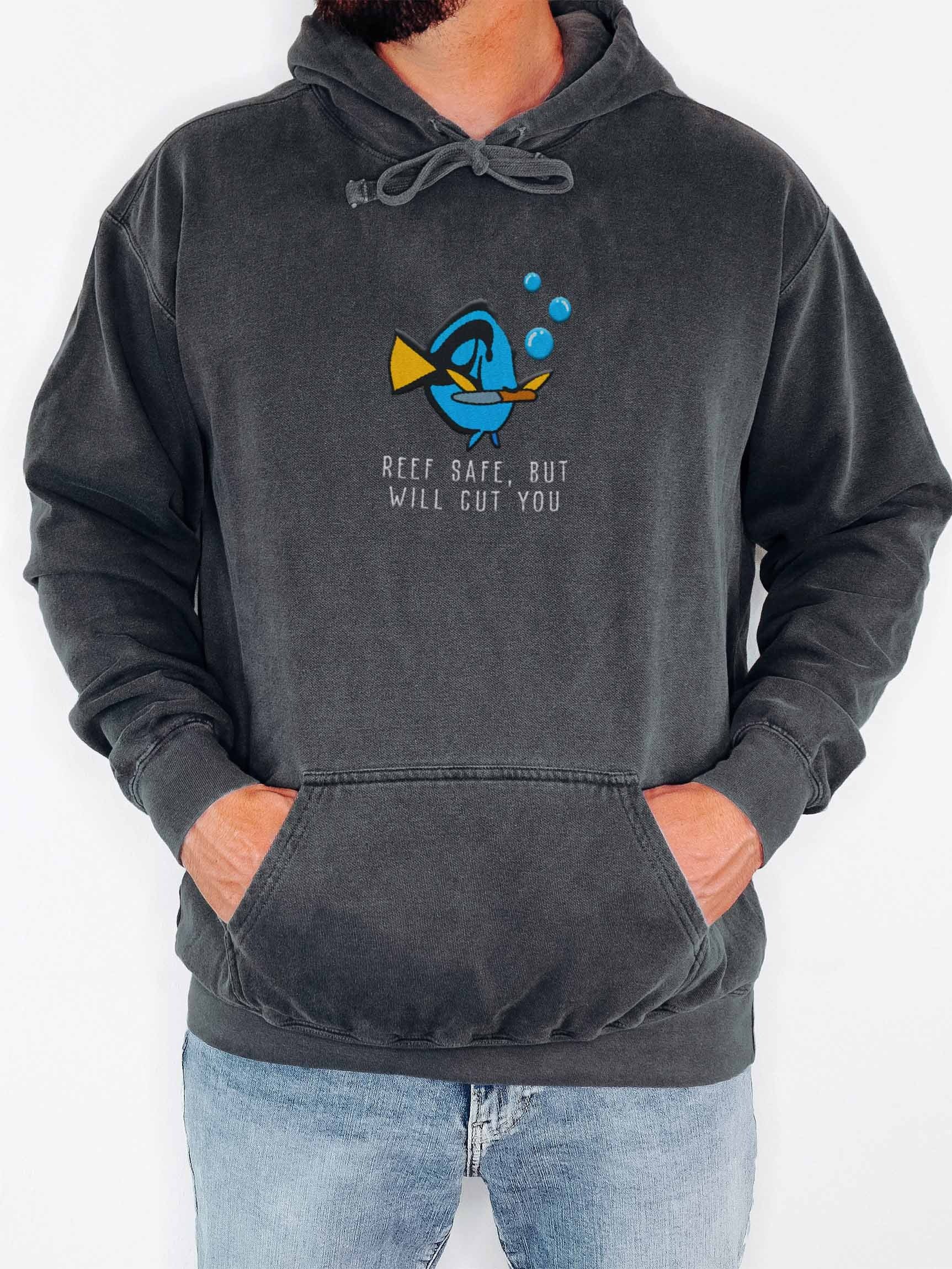 Angry Blue Tang Embroidered Premium Hoodie | Saltwater Reef Aquarium Fish & Marine Life Apparel product image (2)