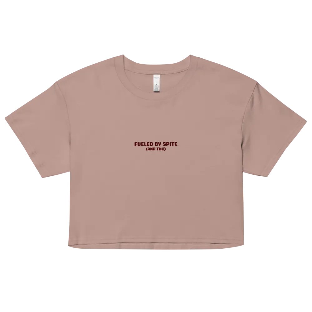 FUELED BY SPITE (maroon thread) embroidered cotton crop top product image (13)