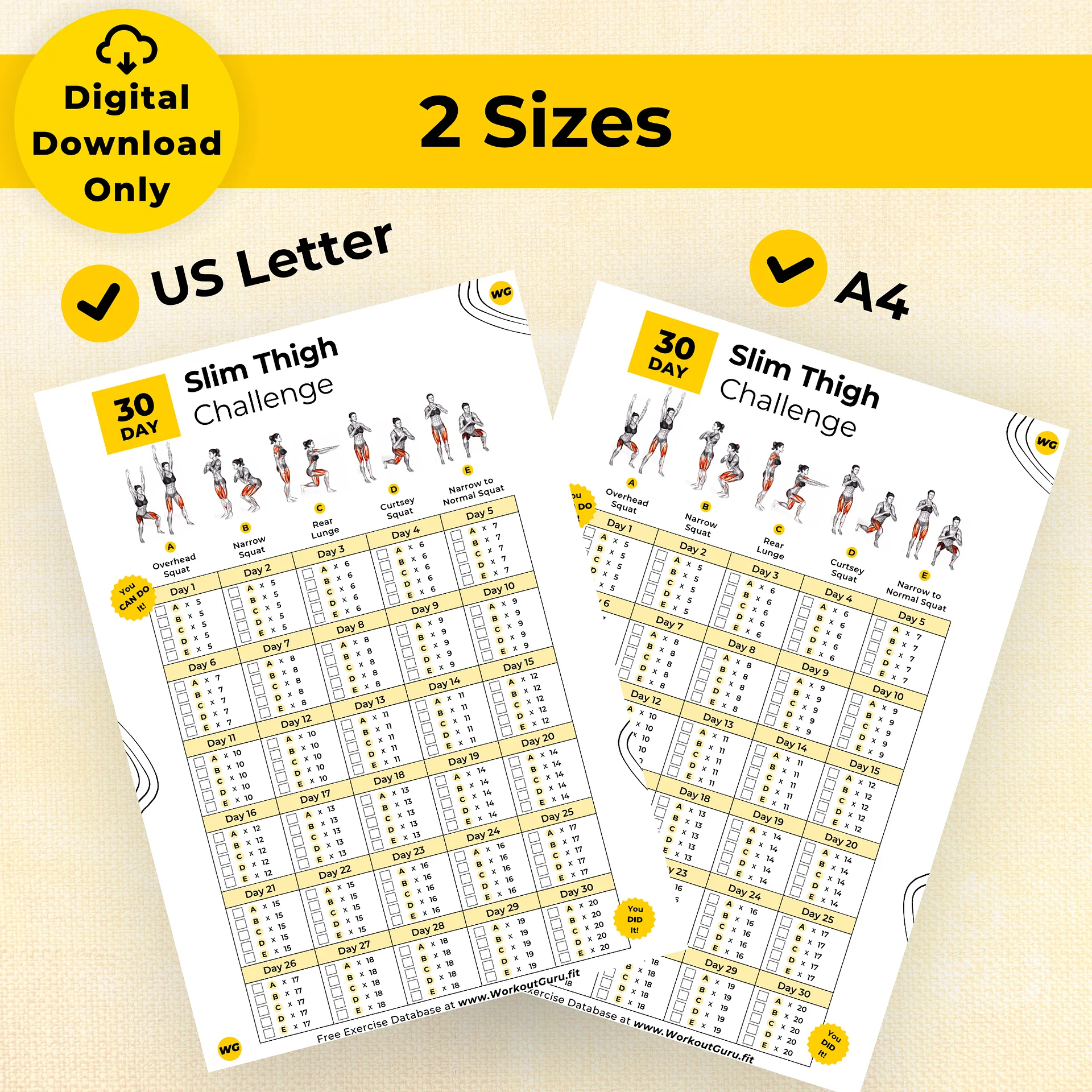 30 Day Slim Thigh Challenge - Printable Workout Tracker product image (6)