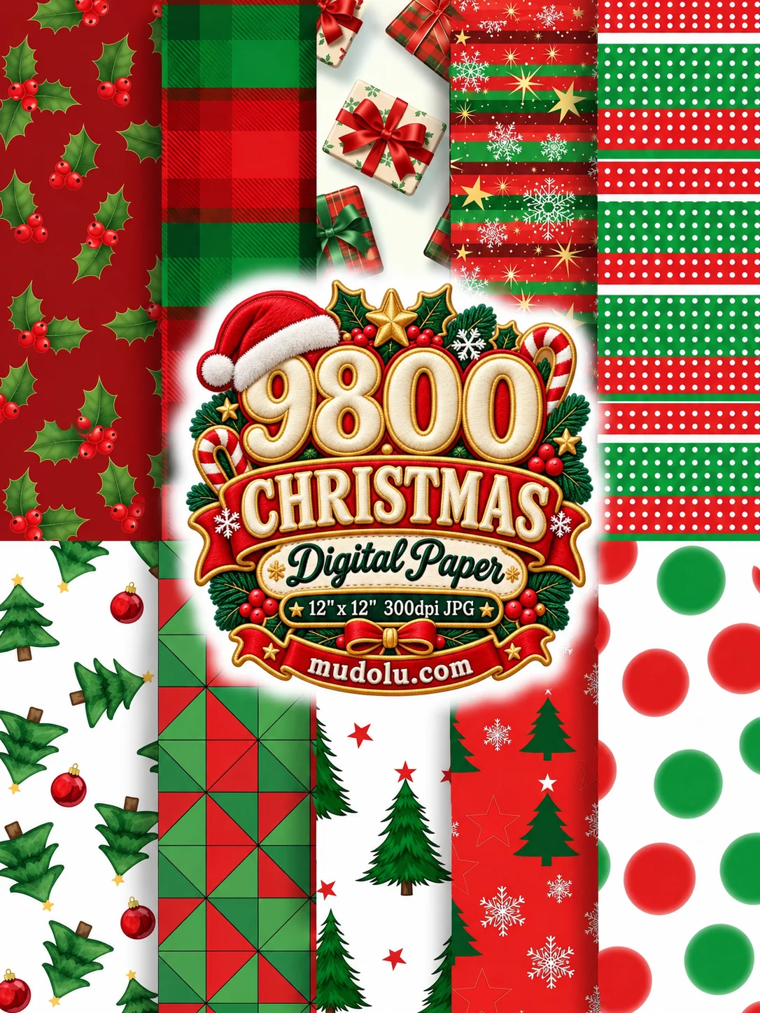 9800 Christmas Digital Papers, Christmas Mega Bundle, 12x12 JPG, Holiday Scrapbook Paper, Xmas Patterns, Printable Backgrounds product image (4)