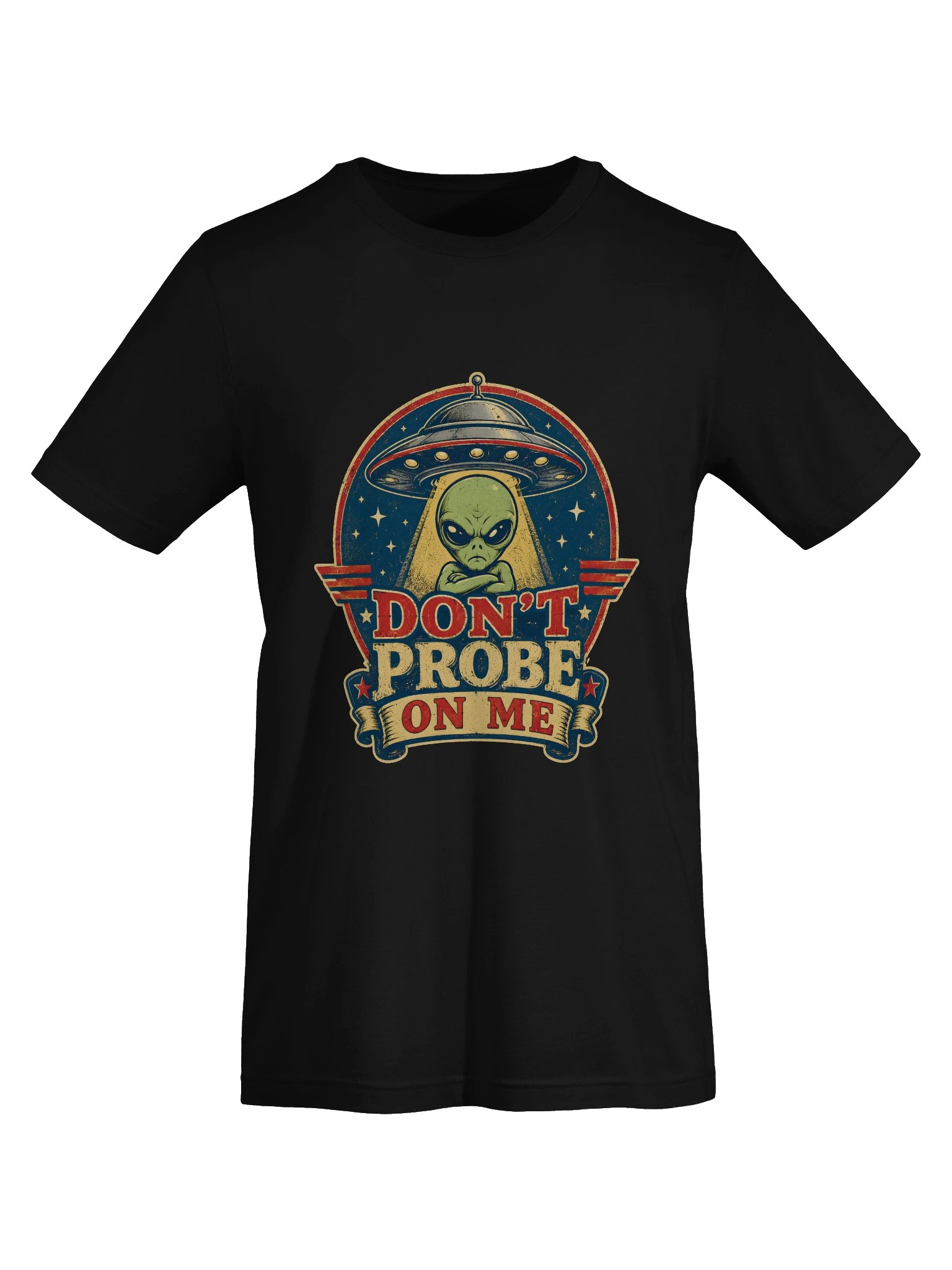 Don't Probe On Me Retro Badge Tee product image (41)