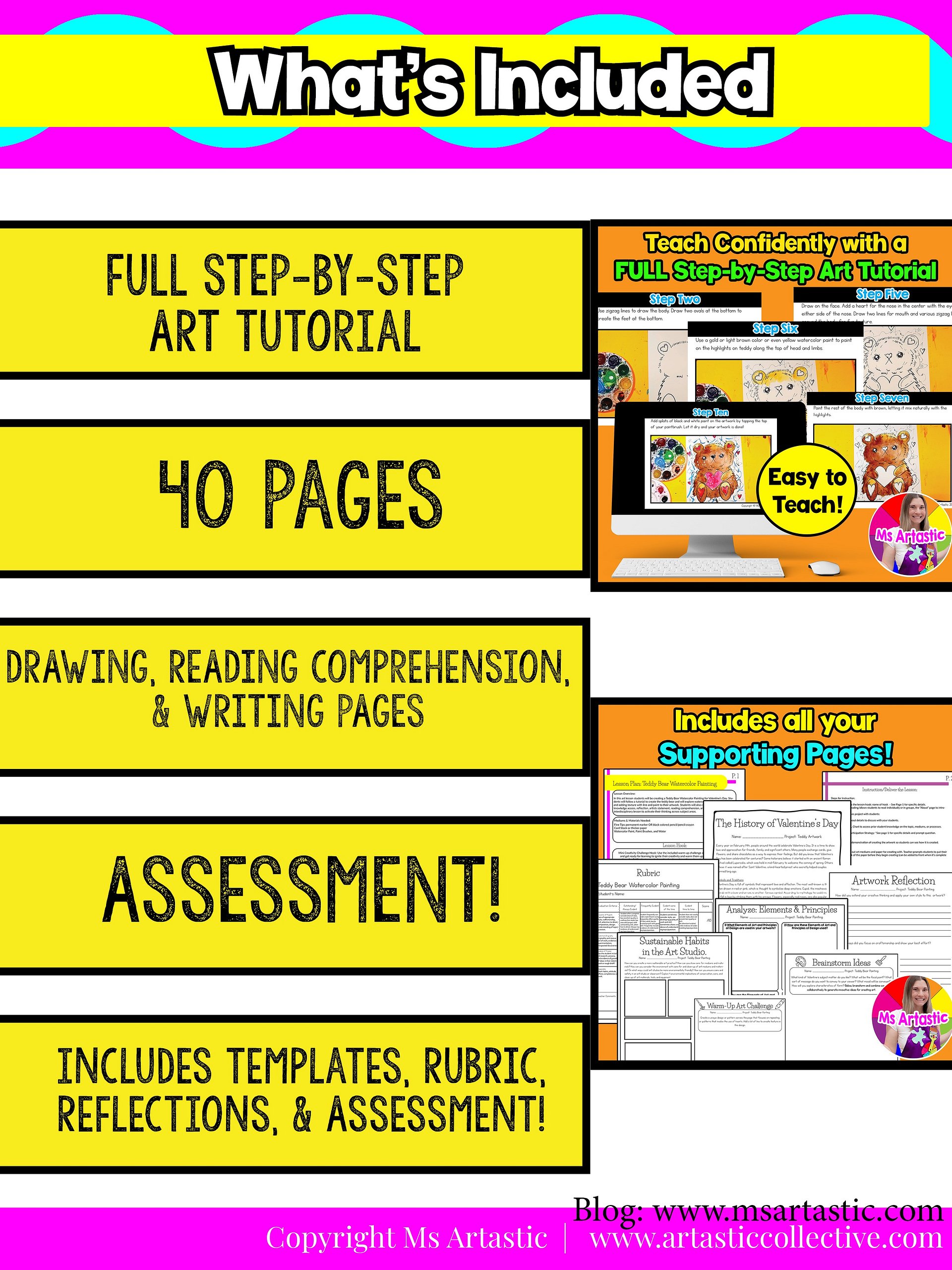 Valentines Day Art Project Teddy Art and Writing Prompt Reading Comprehension product image (7)