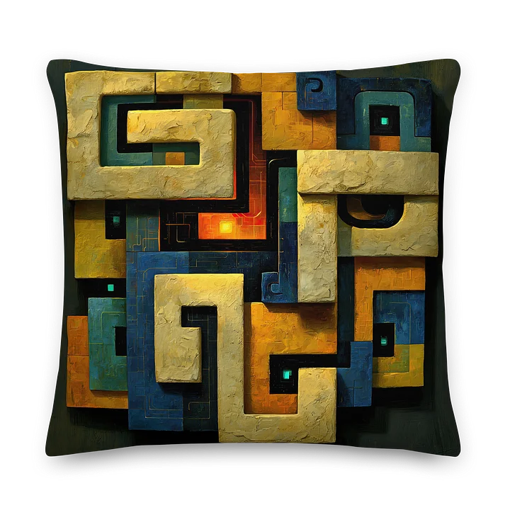 Quantum Glyph Matrix I — Ancient Geometric Machine Cushion Cover 22x22 product image (1)