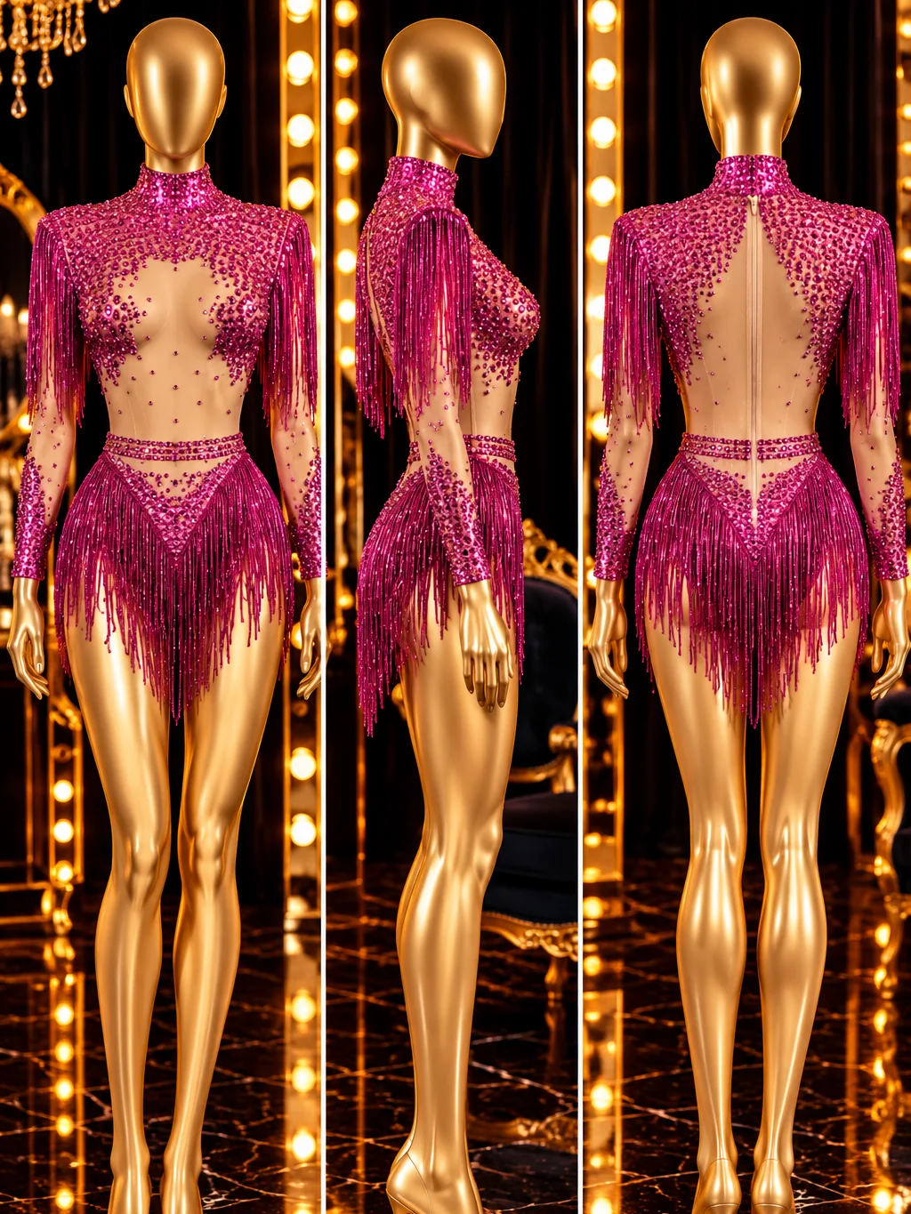 Red fringed rhinestone bodysuit product image (5)