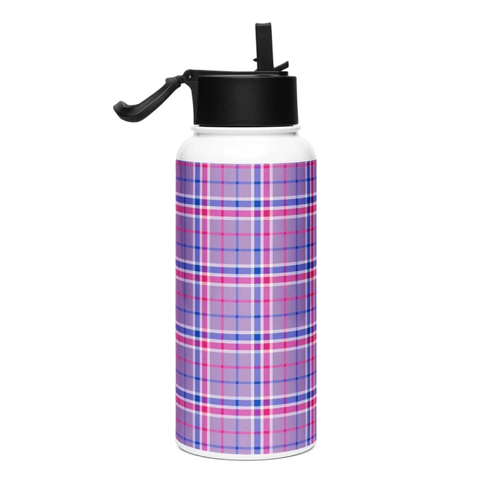 Lavender, Magenta, and Blue Plaid Water Bottle product image (1)
