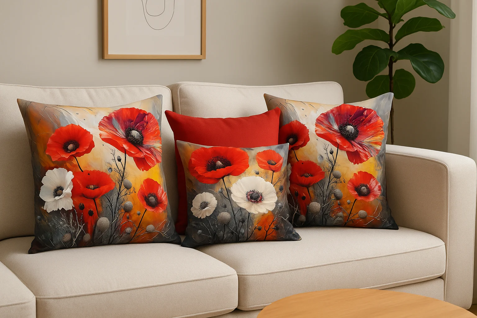 Embers of Bloom – Abstract Red Poppy Cushion Cover product image (1)