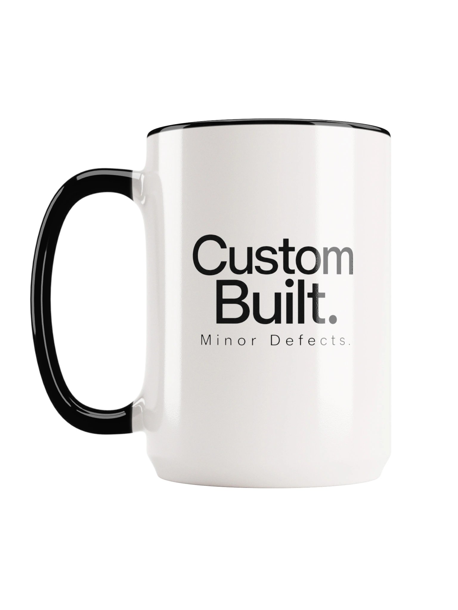 “Custom Built. Minor Defects.” — 15 oz Ceramic Mug with Color Inside product image (3)