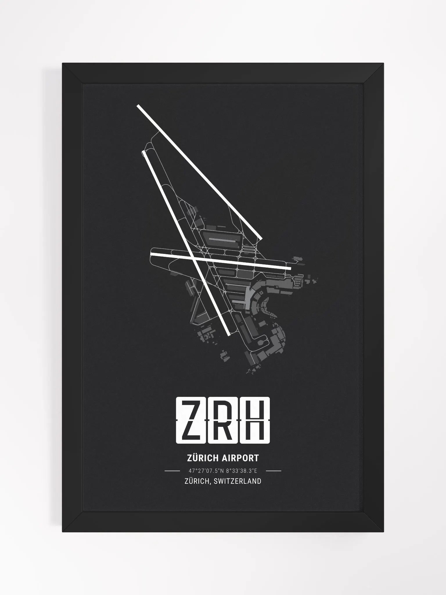 Framed Airport ZRH Premium Map On Matt Paper product image (1)
