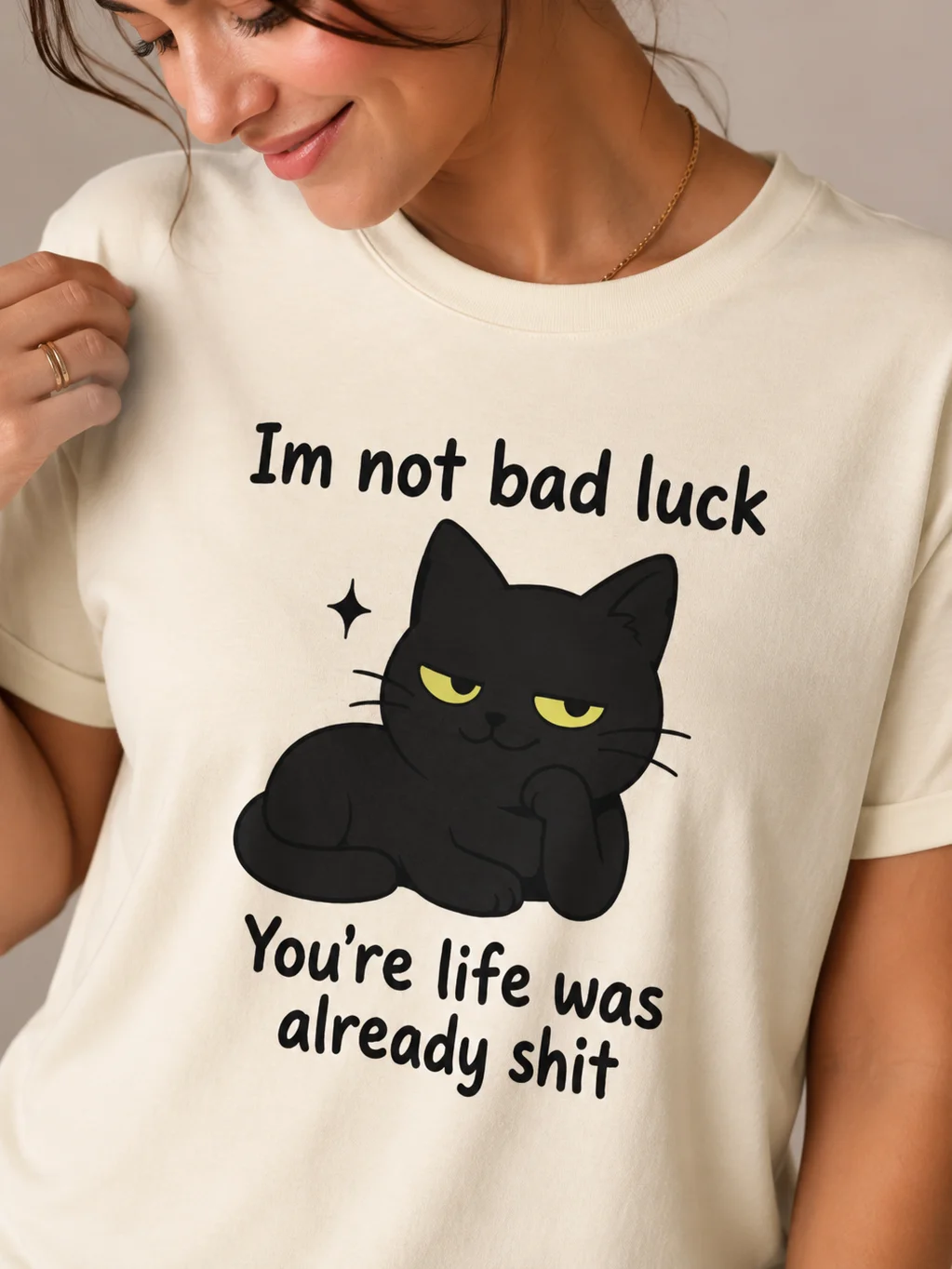 Funny Black Cat T-Shirt – “I’m Not Bad Luck” Sarcastic Cat Lover Shirt product image (2)