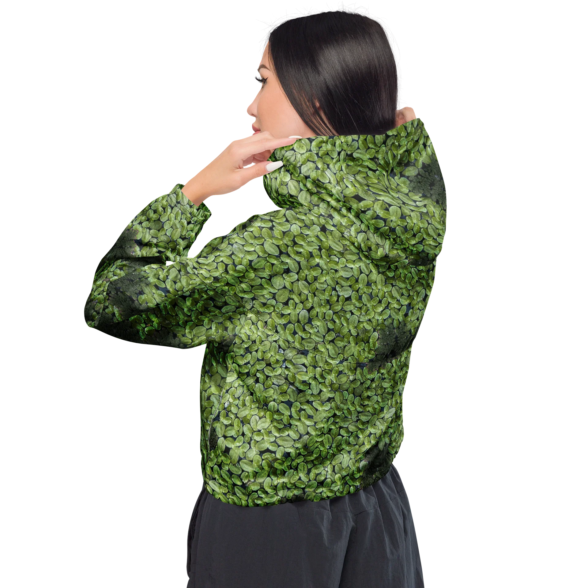 Verdant Life Dark Women's All-Over Print Lush Foliage Cropped Windbreaker product image (3)