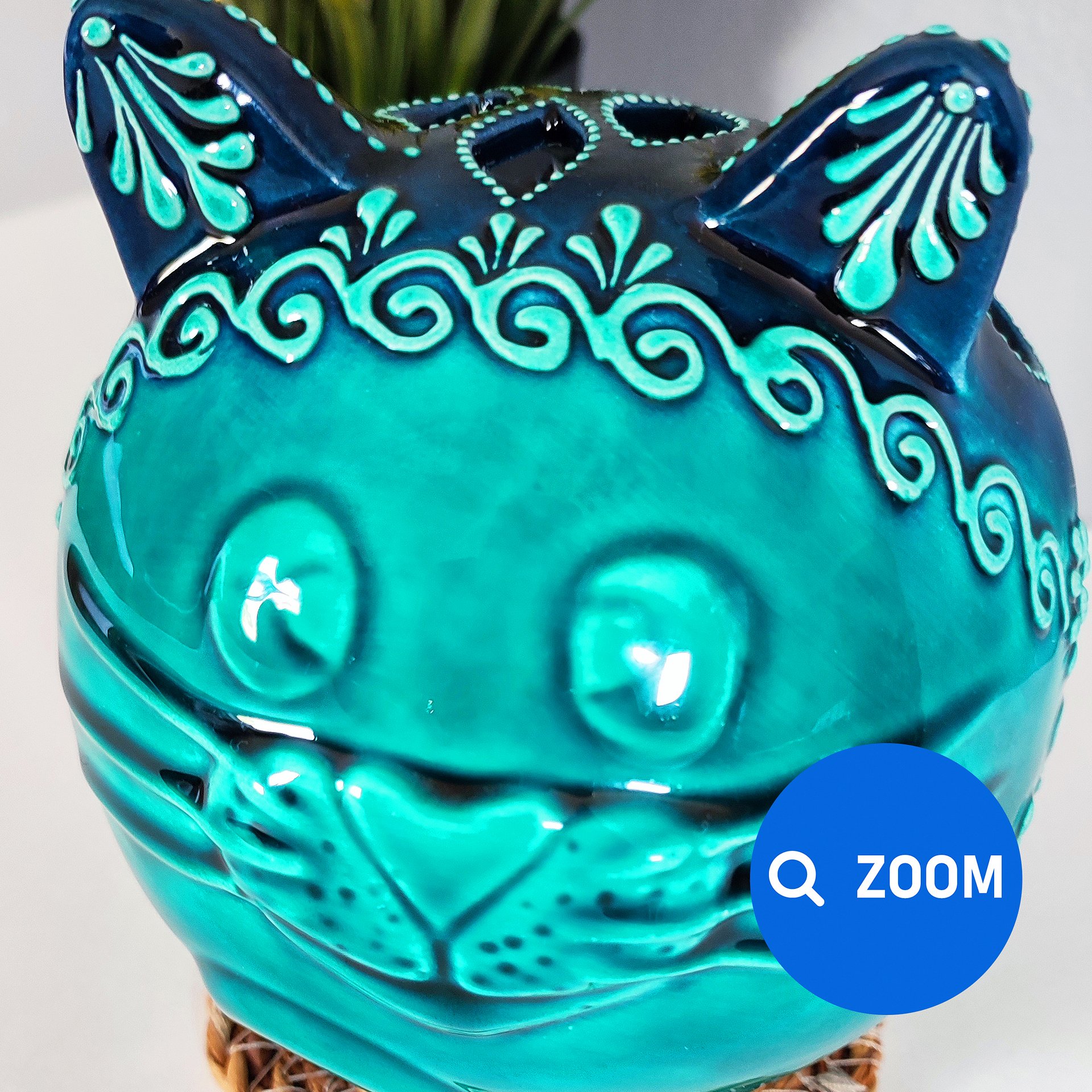 Ceramic cat, Turkish Totoro, turquoise candle holder — handmade pottery, handmade ceramic, home decor, handmade gift, Turkish ceramic product image (5)