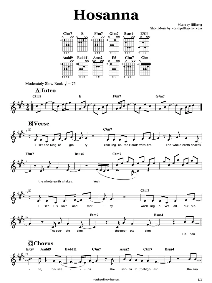 Hosanna - Hillsong United (E Key) | Sheet Music (PDF) product image (1)