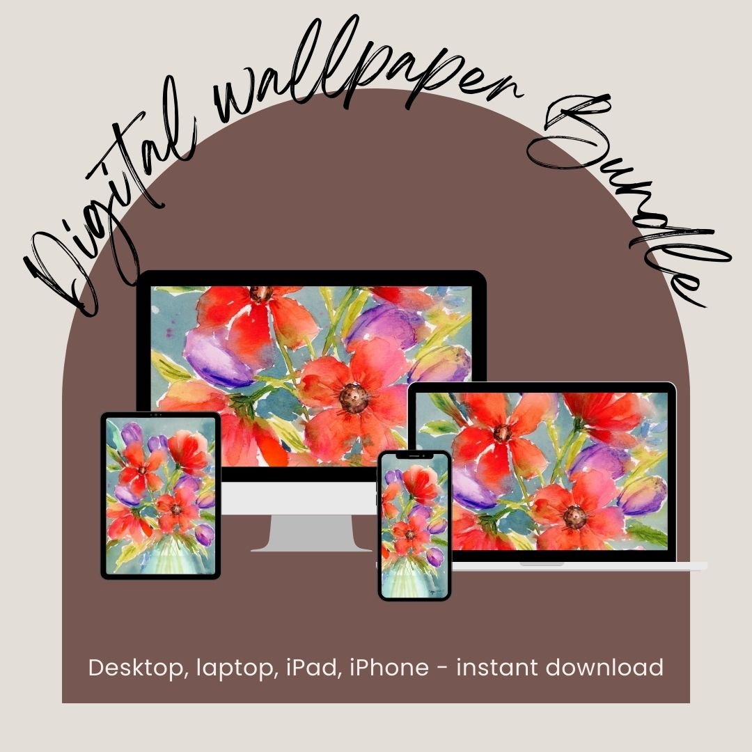 Red Blooms Watercolor Digital Wallpaper Bundle product image (9)