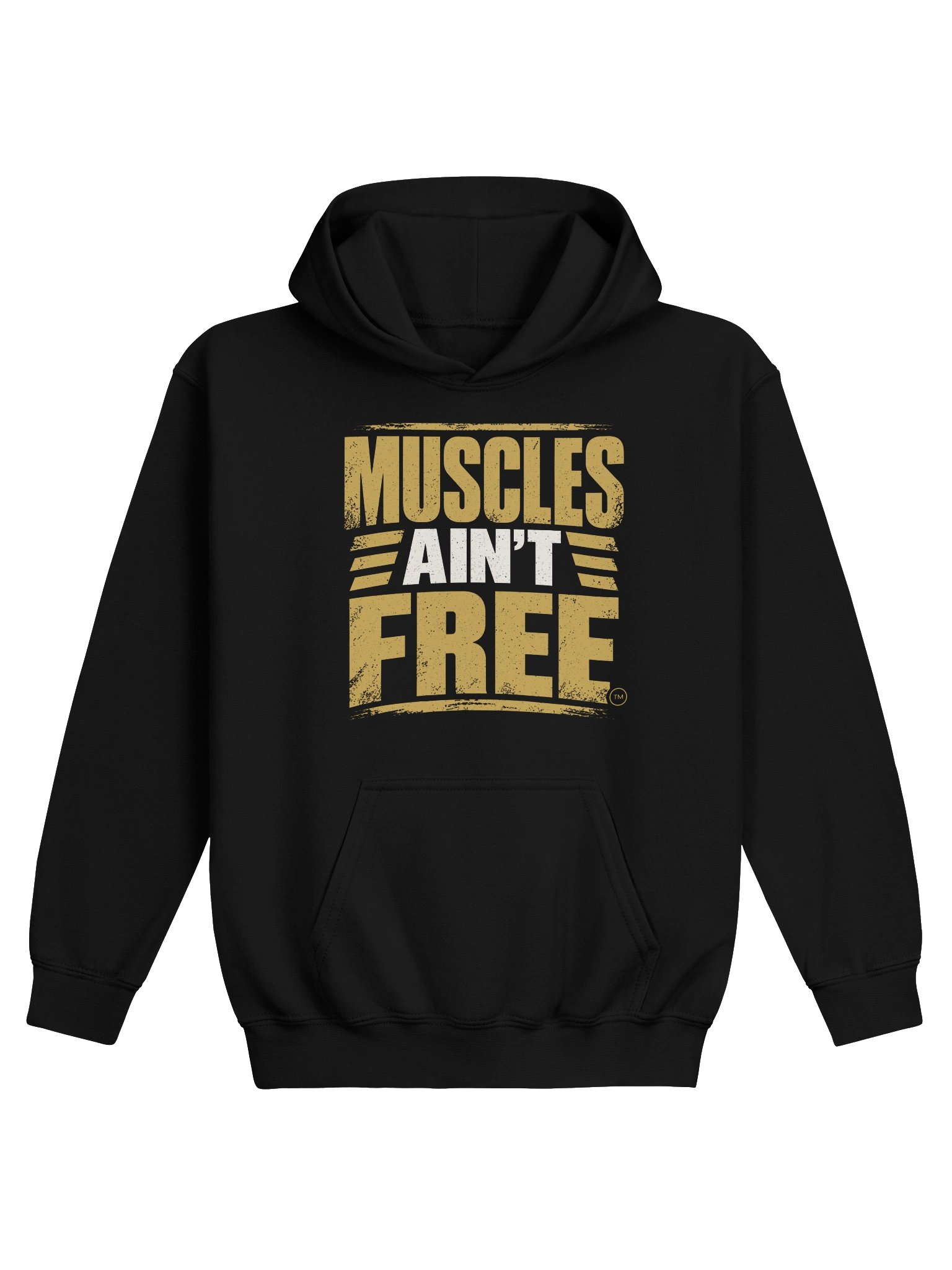 The "Muscles Ain't Free" Distressed Gold Youth Pullover Hoodie product image (7)