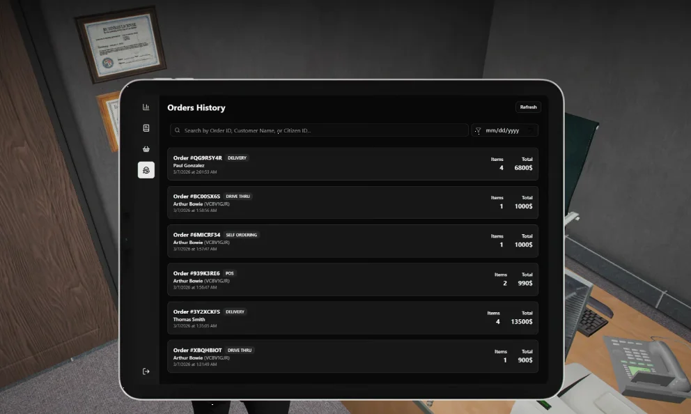 Restaurants v3 | Most Popular FiveM Restaurants script | New UI, In-Game Creator, POS & much more [ Qbcore / ESX / QBOX ] product image (5)