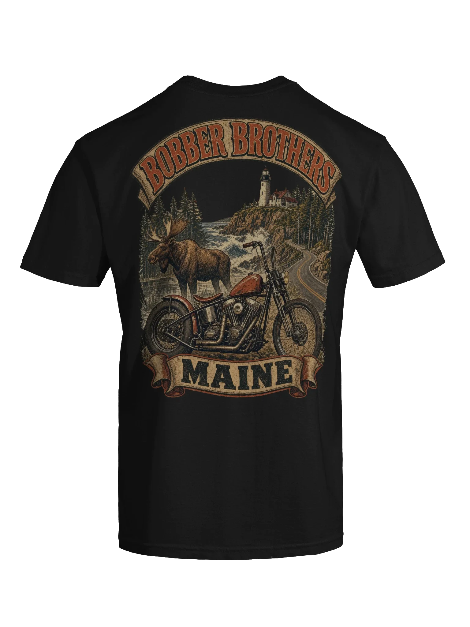 Maine motorcycle t-shirt design by Bobber Brothers