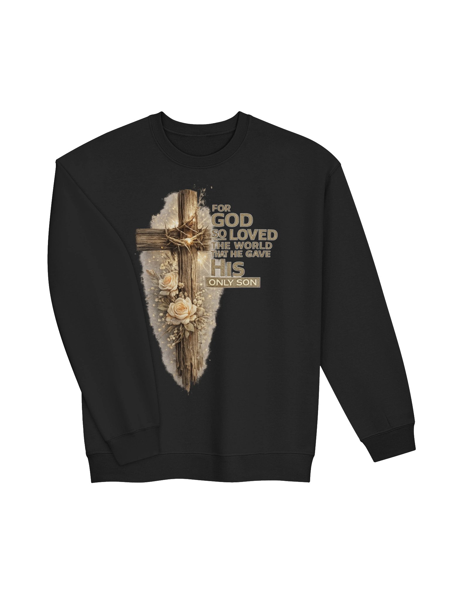 For God So Loved the World That He Gave His Only Son Christian Sweatshirt | John 3:16 Wooden Cross Faith Apparel | Kingdom Life Co. product image (4)