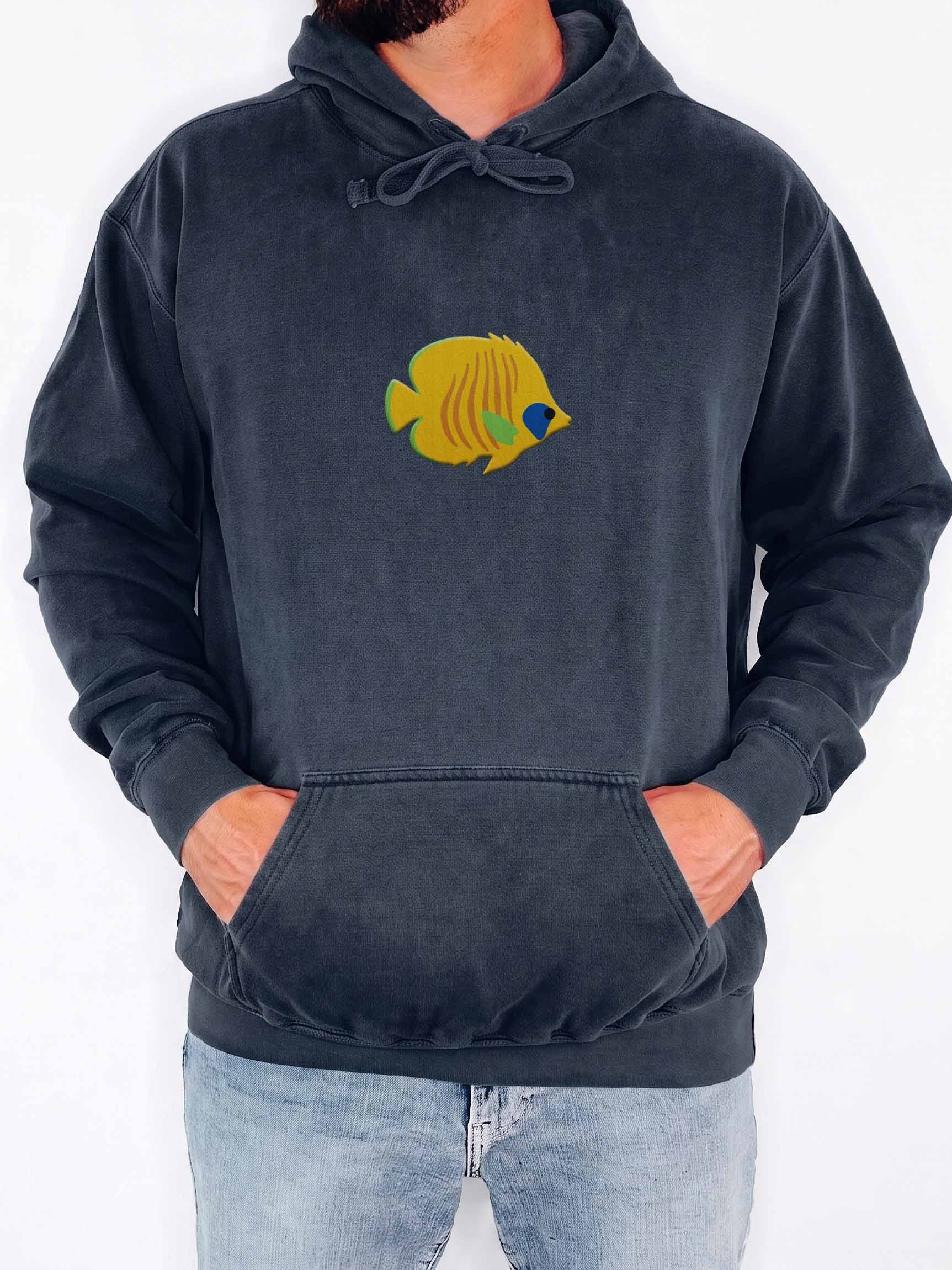 Blue Cheek Butterflyfish Premium Hooded Sweatshirt (Embroidered) for Reef and Marine Aquarium Lovers product image (2)