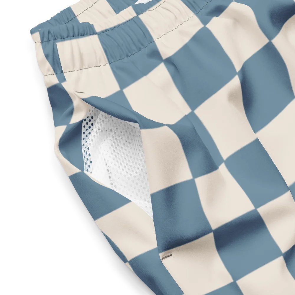 Stillness Move” Checkerboard Swim Shorts – Zen Meets Style (Dusty Blue & Cream) product image (4)