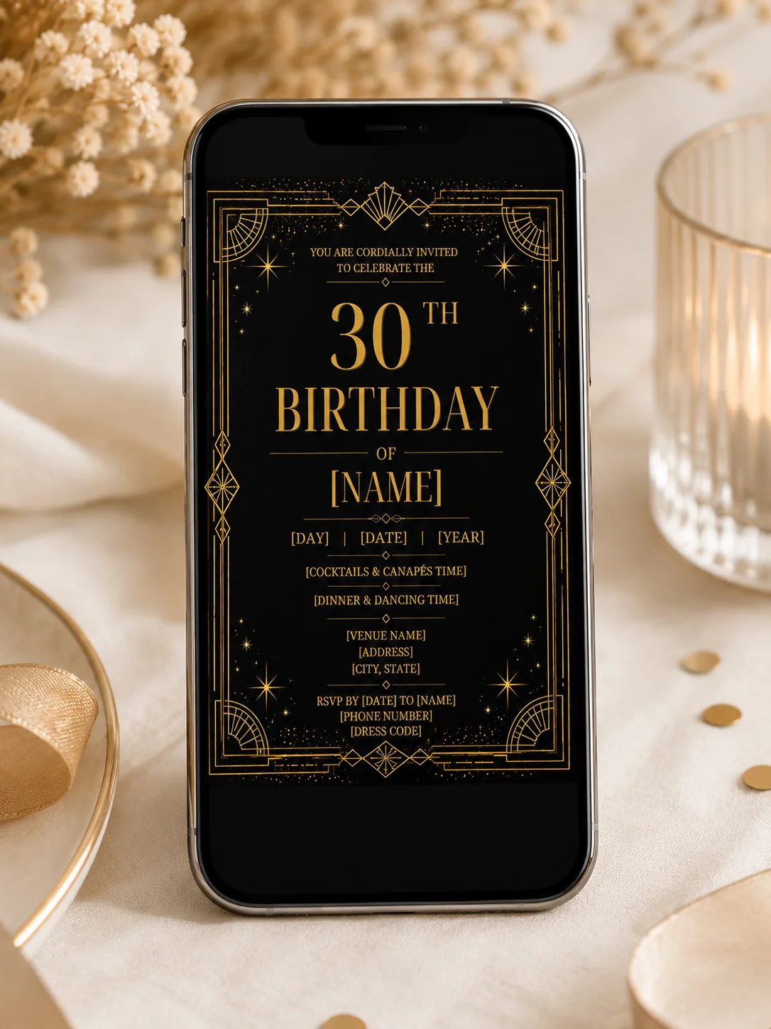 30th Birthday Invitation Template, Editable Gold Milestone Invite, Printable Black Gold Party, Canva Instant Download Digital product image (4)