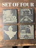 Vintage Halloween Engraved Slate Coasters, Set of 4, Round or Square