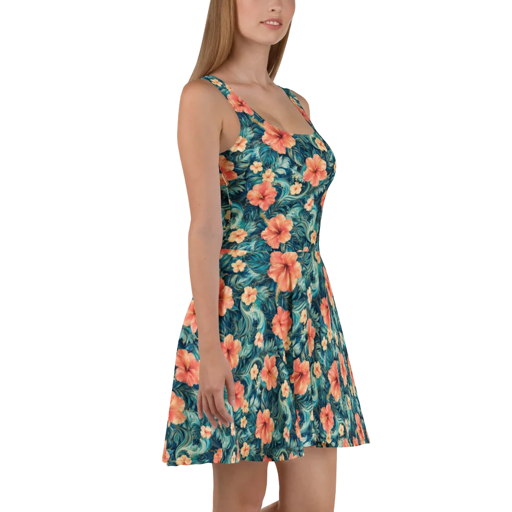 Coral Hibiscus Bloom Skater Dress product image (3)