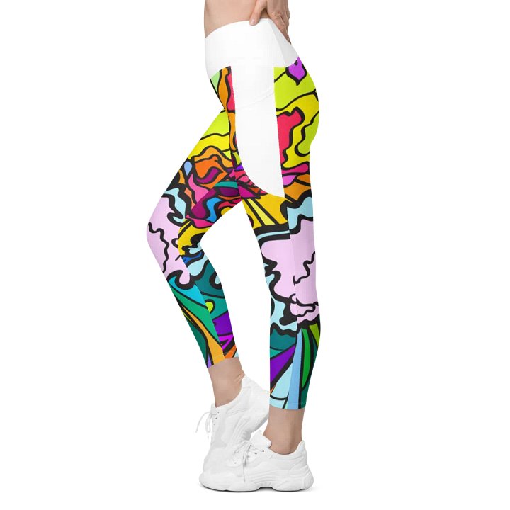 Psychedelic Fusion Crossover Leggings with Pockets - Wave at Sunset product image (1)