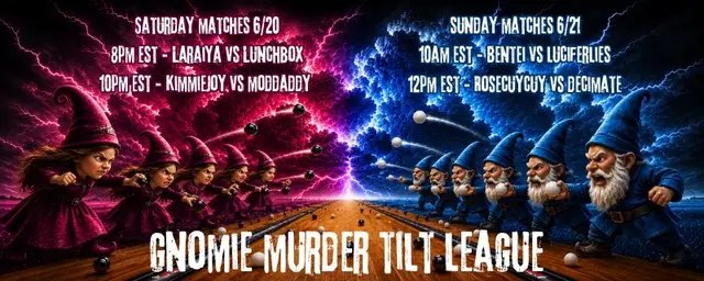 Tonight we’re continuing the Gnomie Murder Tilt Leauge! First up is LARAIYA vs @certified unc 💪💯 at 8 PM EST, followed by @Kimmiejoy vs @moddaddyrichard at 10 PM EST🥳 Looking forward to a fun night #twitchevent #marblesonstream #murdertilts #twitch #twitchstreamer 